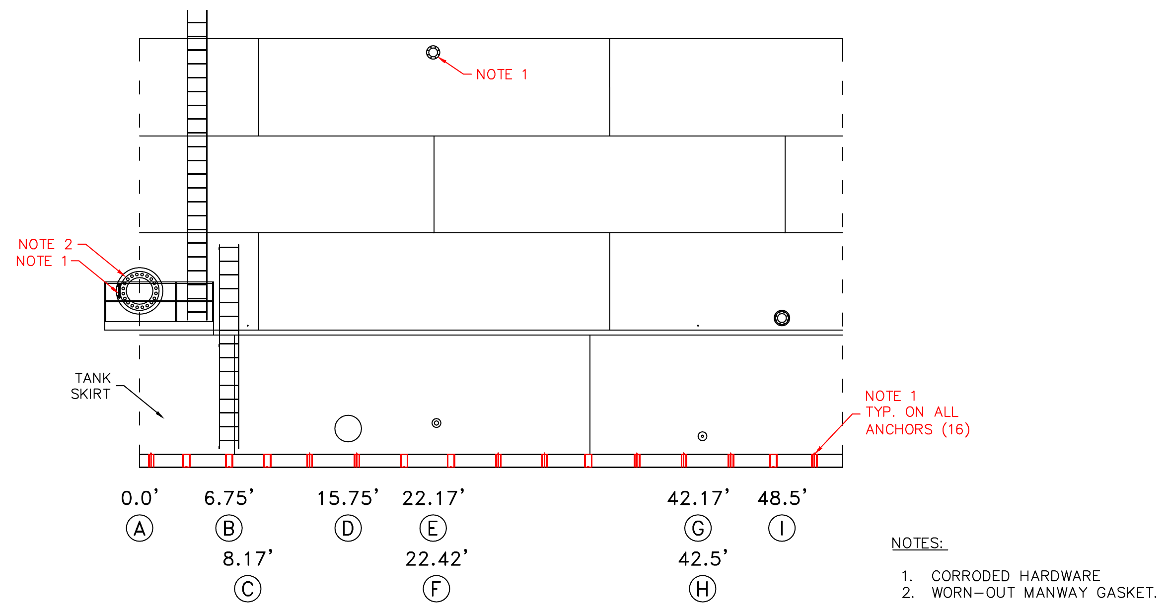 Shell rollout drawing from an API 653 internal tank inspection — client and identifiers redacted